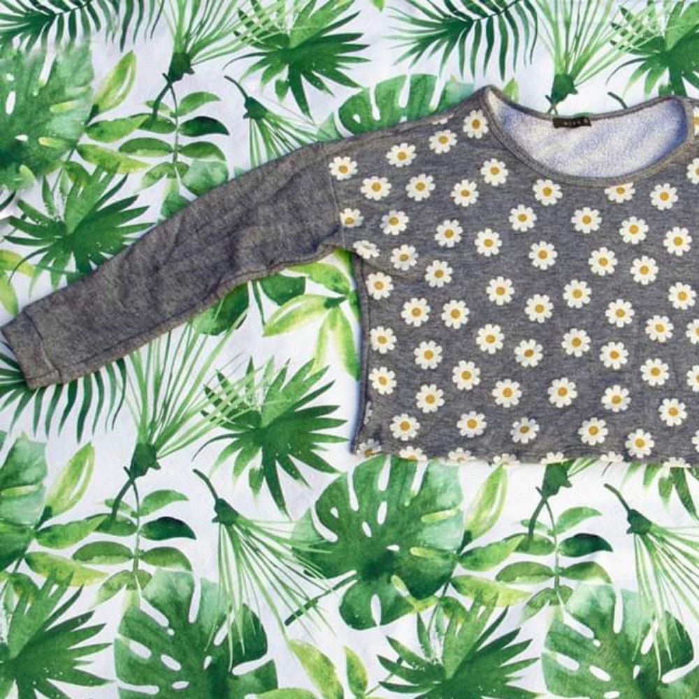 grey floral crop top sweater